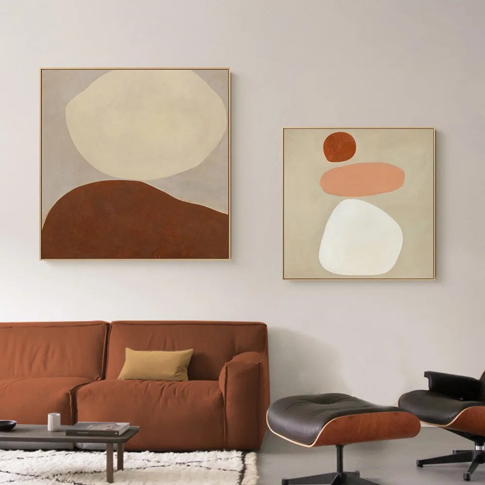 Beige Terracotta Minimalist Nordic Abstract Wall Art Fine Art Canvas Prints Square Format Pictures For Bedroom Modern Art For Living Room