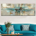 Beige Turquoise Wide Format Abstract Wall Art Fine Art Canvas Print Pictures For Living Room Above The Sofa Art For Above The Bed