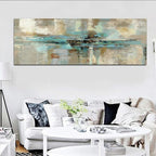 Beige Turquoise Wide Format Abstract Wall Art Fine Art Canvas Print Pictures For Living Room Above The Sofa Art For Above The Bed