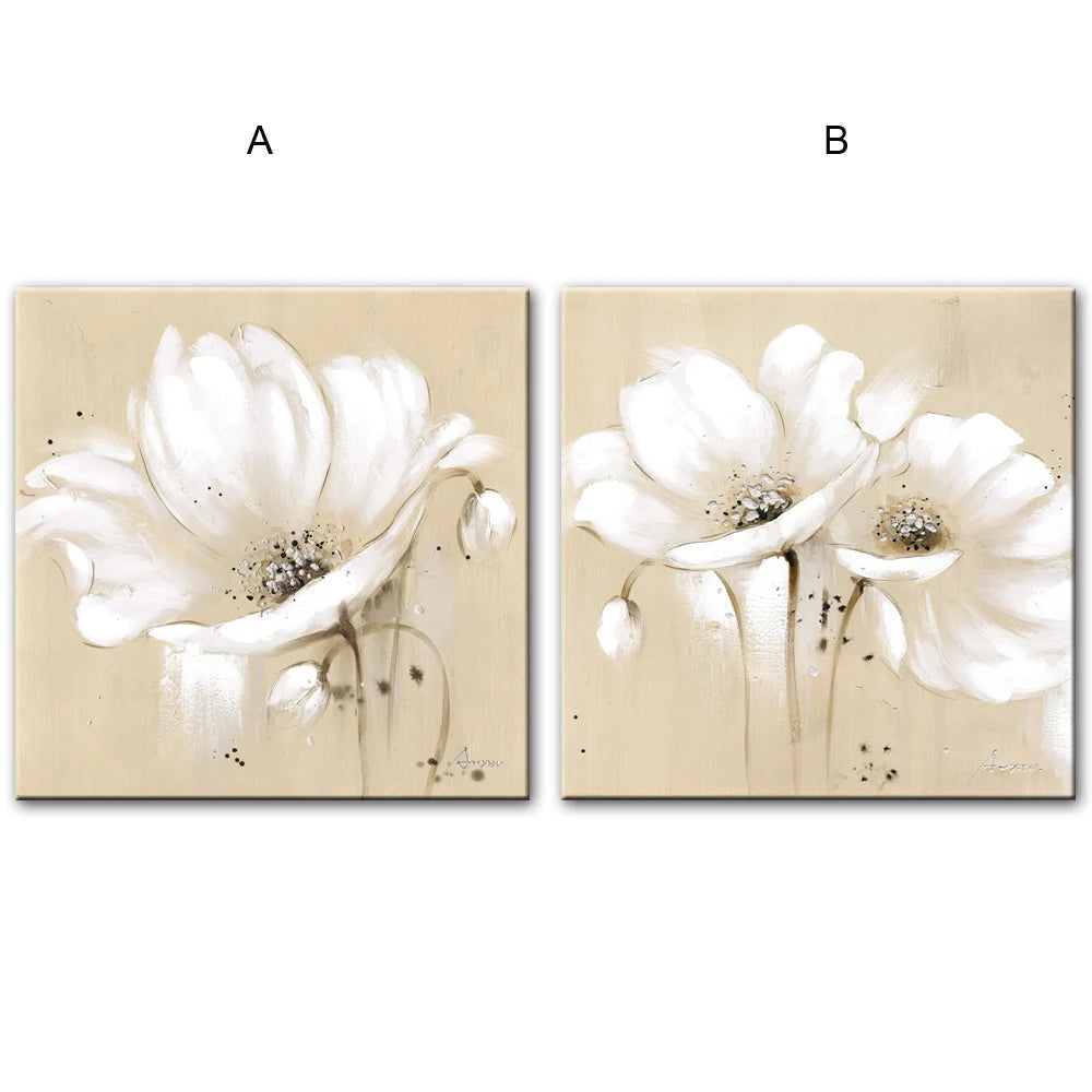 Beige White Petal Flower Wall Art Fine Art Canvas Prints Modern Botanical Square Format Floral Pictures For Living Room Bedroom Decor