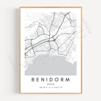 Benidorm City Map Poster Wall Art - Wall Map Black White Fine Art Canvas Prints Stylish Minimalist Posters For Home/Office 2025