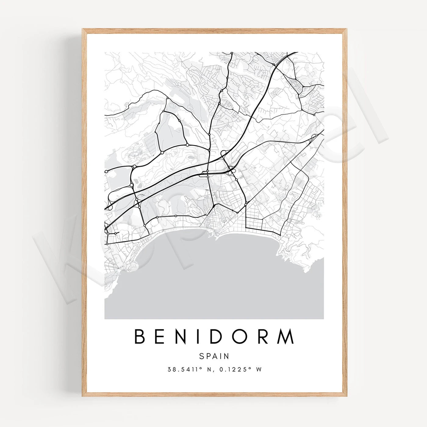 Benidorm City Map Poster Wall Art - Wall Map Black White Fine Art Canvas Prints Stylish Minimalist Posters For Home/Office 2025