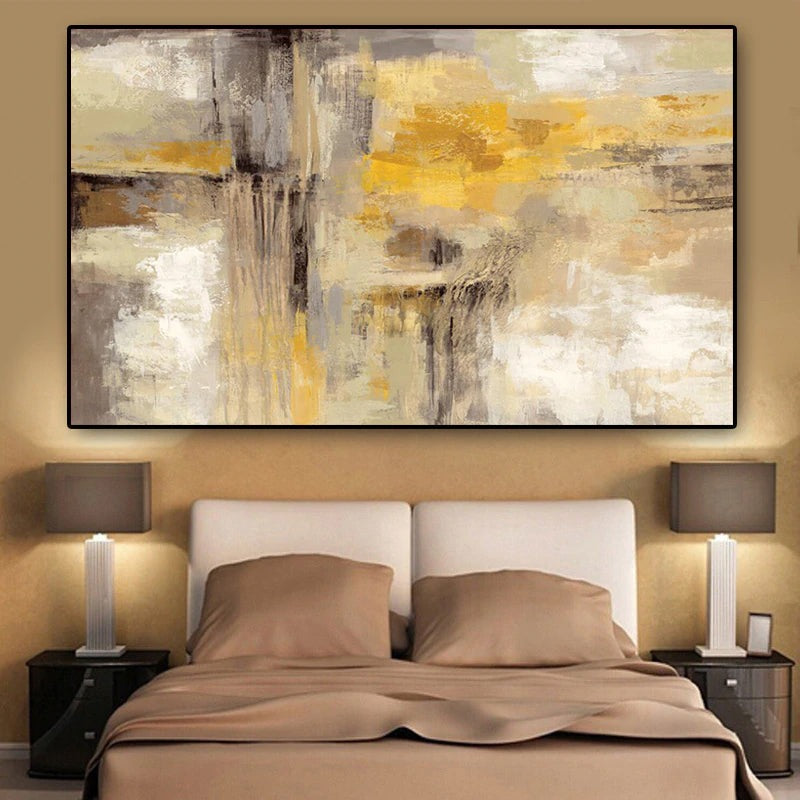 Big Size Modern Abstract Wall Art Fine Art Canvas Prints Golden Brown Yellow Beige Cream Contemporary Painting For Living Room Bedroom Home Office Decor