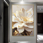 Big Golden White Petal Floral Wall Art Fine Art Canvas Prints Modern Botanical Pictures For Living Room Reception Foyer Light Luxury Floral Wall Decor