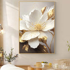 Big Golden White Petal Floral Wall Art Fine Art Canvas Prints Modern Botanical Pictures For Living Room Reception Foyer Light Luxury Floral Wall Decor