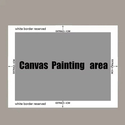 Gray canvas with text indicating the painting area and reserved white border.