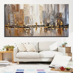 Big Sizes Abstract City Skyline Wall Art Fine Art Canvas Print Neutral Tones Modern Cityscape Picture For Urban Apartment Living Room Decor