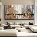 Big Sizes Abstract City Skyline Wall Art Fine Art Canvas Print Neutral Tones Modern Cityscape Picture For Urban Apartment Living Room Decor