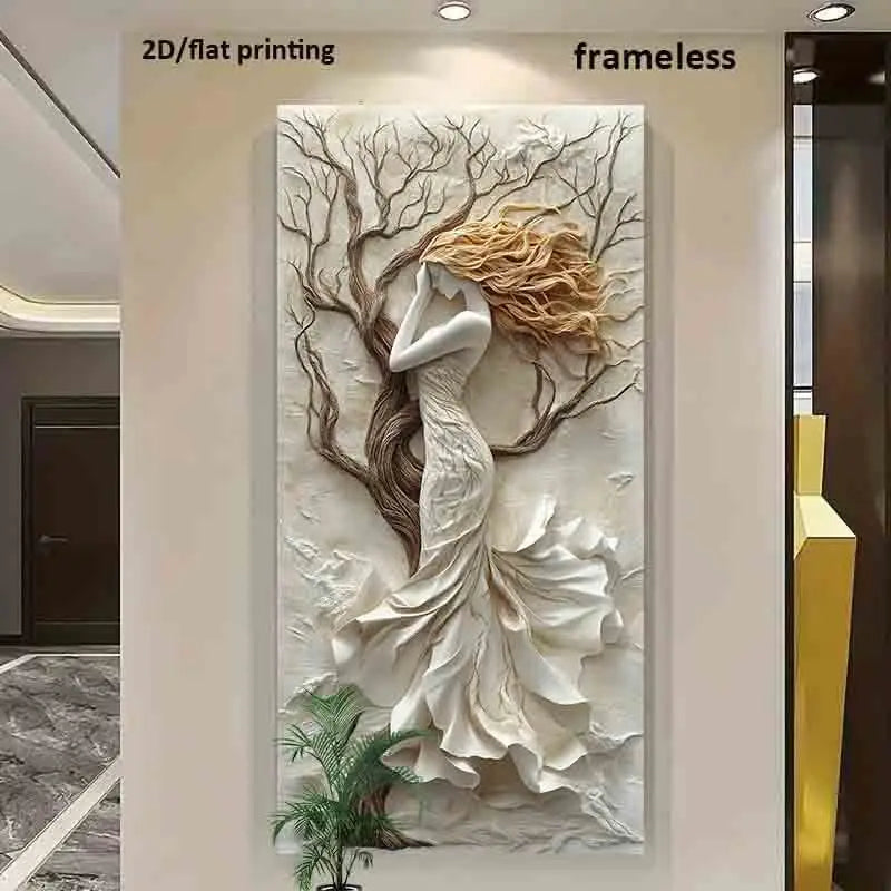 Big Sizes Abstract Tree Goddess Wall Art Fine Art Canvas Print - Sculptural Relief Design Artwork for Contemporary Neutral Home Décor & Artistic Statement Walls