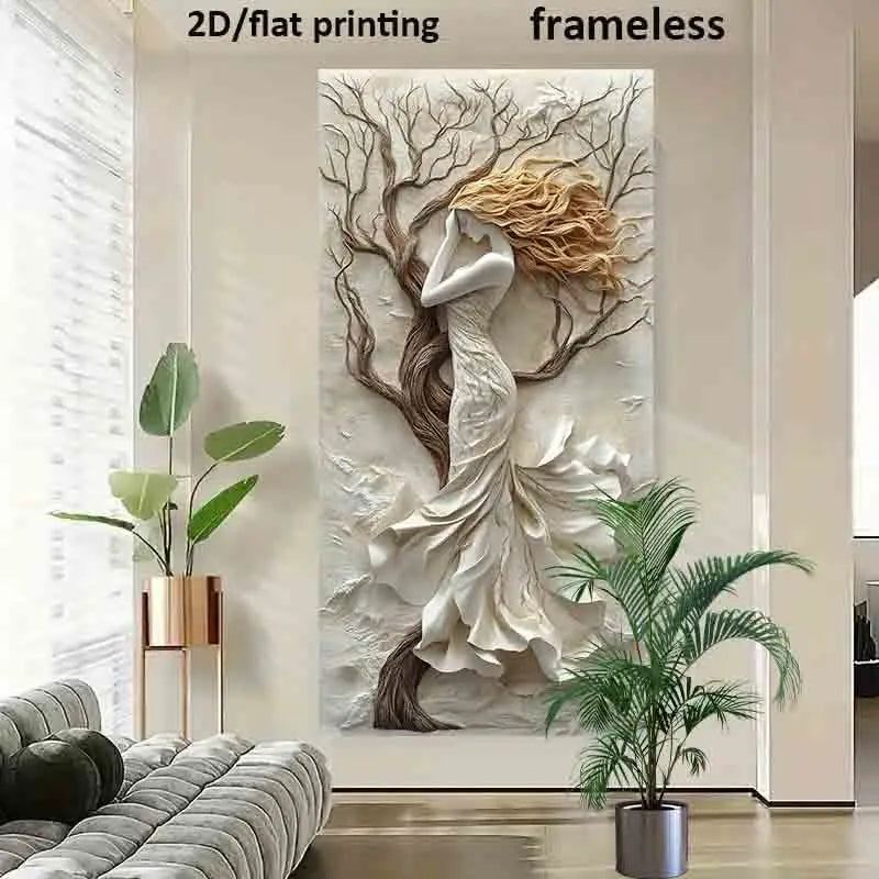 Big Sizes Abstract Tree Goddess Wall Art Fine Art Canvas Print - Sculptural Relief Design Artwork for Contemporary Neutral Home Décor & Artistic Statement Walls