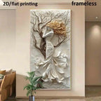 Big Sizes Abstract Tree Goddess Wall Art Fine Art Canvas Print - Sculptural Relief Design Artwork for Contemporary Neutral Home Décor & Artistic Statement Walls