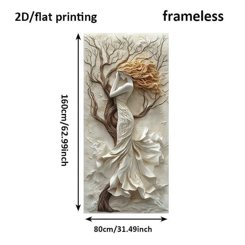 Big Sizes Abstract Tree Goddess Wall Art Fine Art Canvas Print - Sculptural Relief Design Artwork for Contemporary Neutral Home Décor & Artistic Statement Walls