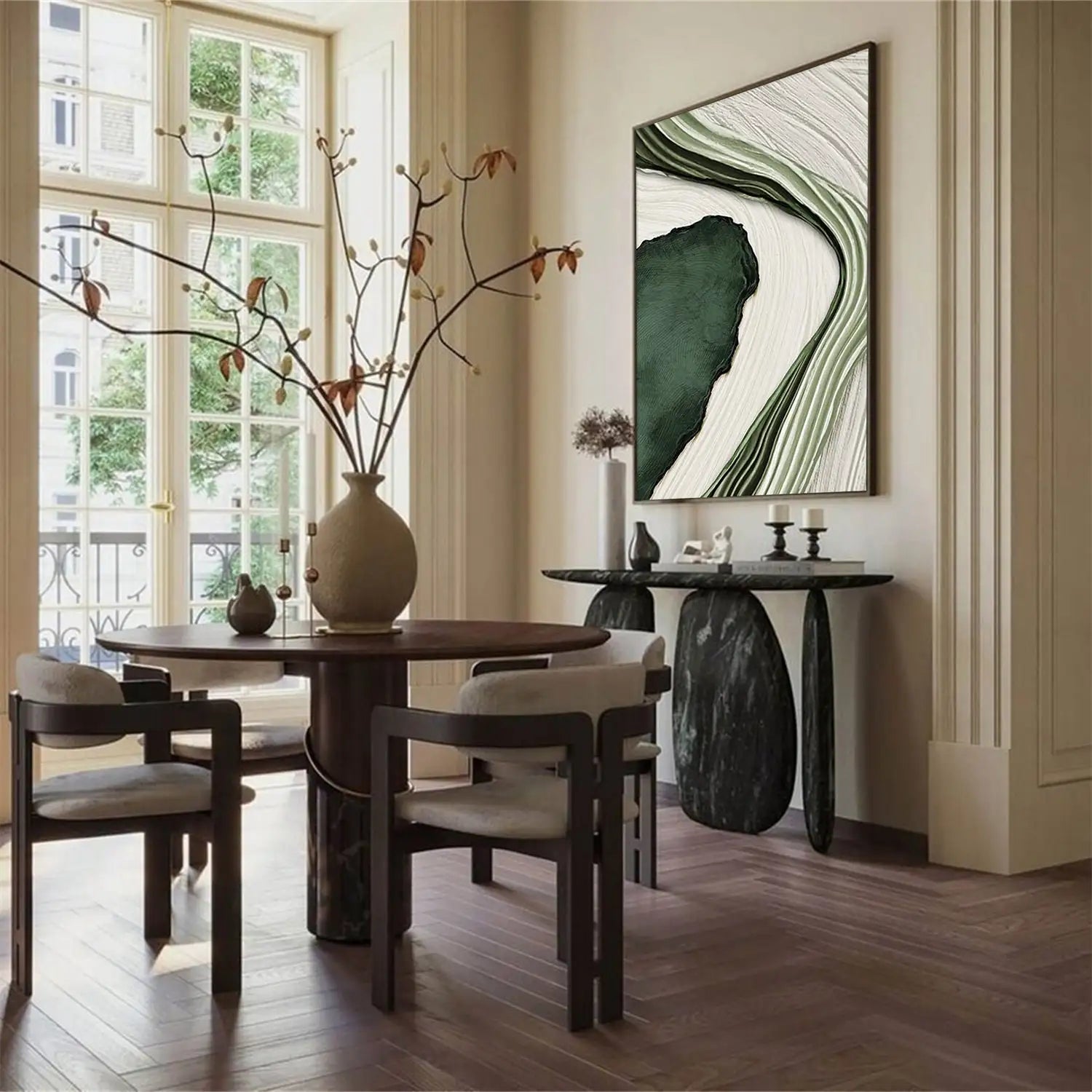 Big Sizes Abstract Wall Art Fine Art Canvas Prints Green Beige Golden Flowing Textural Design Pictures For Modern Apartment Living Room Foyer Art Decor 2025 00