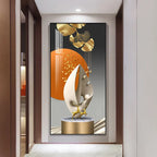 Decorative wall art with abstract design in a modern hallway