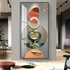 Abstract wall art with geometric shapes in a modern interior setting