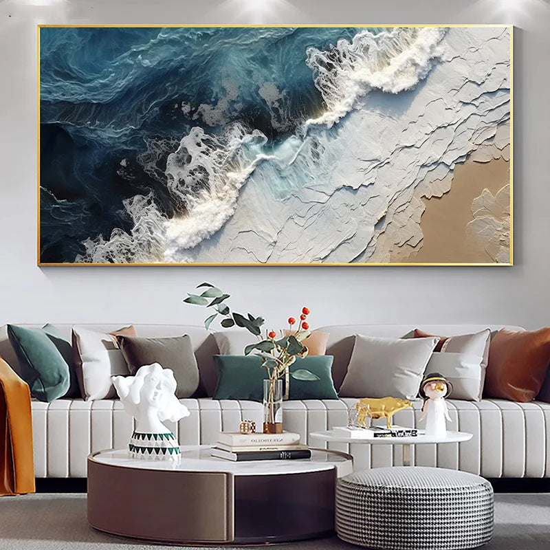 Big Sizes Blue Ocean Wave Sand Sea Shoreline Wall Art Fine Art Canvas Prints Modern Abstract Seascape Landscape Pictures For Living Room