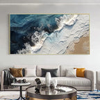 Big Sizes Blue Ocean Wave Sand Sea Shoreline Wall Art Fine Art Canvas Prints Modern Abstract Seascape Landscape Pictures For Living Room