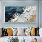 Big Sizes Blue Ocean Wave Sand Sea Shoreline Wall Art Fine Art Canvas Prints Modern Abstract Seascape Landscape Pictures For Living Room