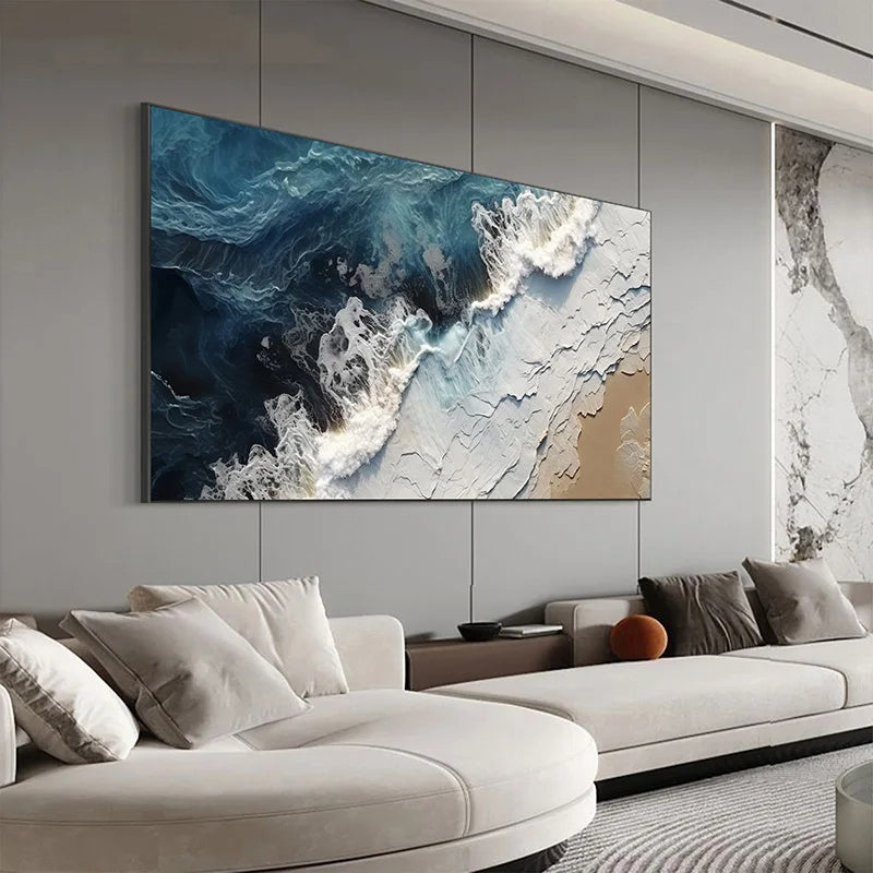 Big Sizes Blue Ocean Wave Sand Sea Shoreline Wall Art Fine Art Canvas Prints Modern Abstract Seascape Landscape Pictures For Living Room