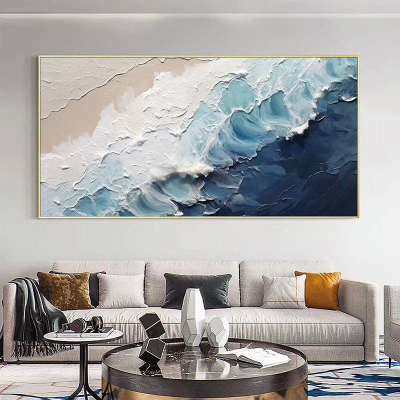 Big Sizes Blue Ocean Wave Sand Sea Shoreline Wall Art Fine Art Canvas Prints Modern Abstract Seascape Landscape Pictures For Living Room