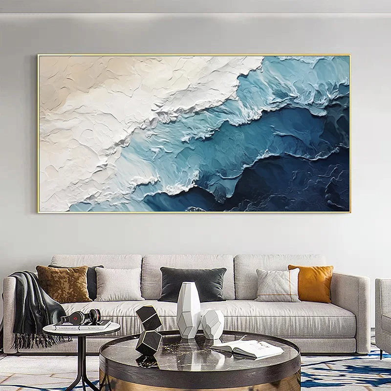 Big Sizes Blue Ocean Wave Sand Sea Shoreline Wall Art Fine Art Canvas Prints Modern Abstract Seascape Landscape Pictures For Living Room