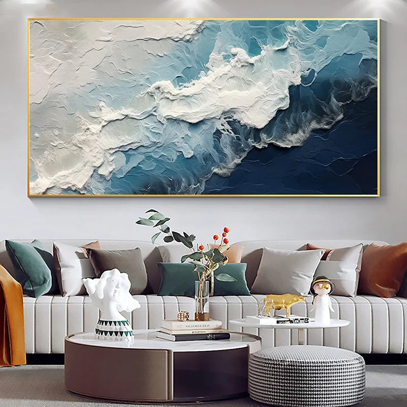 Big Sizes Blue Ocean Wave Sand Sea Shoreline Wall Art Fine Art Canvas Prints Modern Abstract Seascape Landscape Pictures For Living Room
