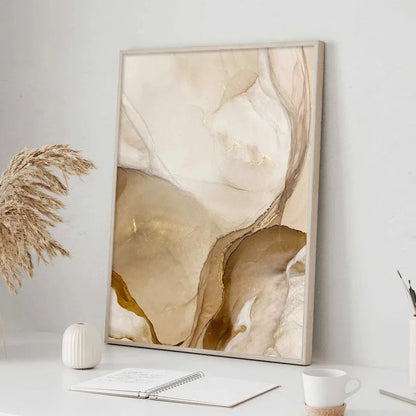 Big Sizes Golden Beige Liquid Marble Print Wall Art Fine Art Canvas Prints Pictures For Living Room Bedroom Light Luxury Home Decor