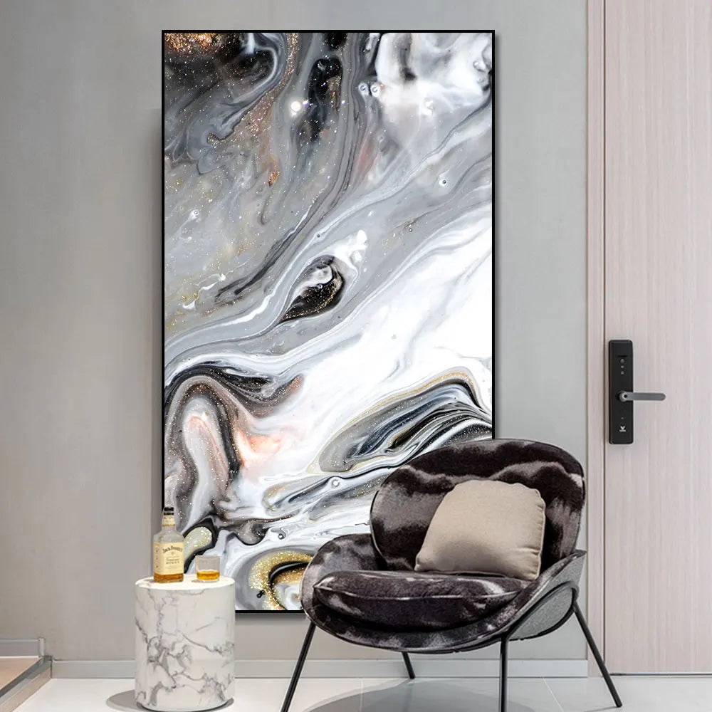 Big Sizes Golden Grey Liquid Marble Wall Art Fine Art Canvas Prints Modern Abstract Pictures For Entrance Hallway Foyer Pictures For Modern Apartment