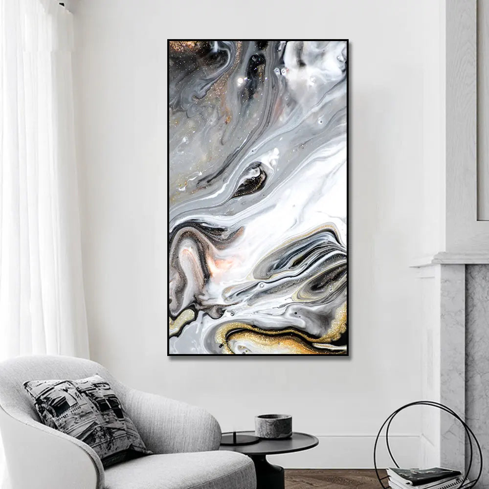 Big Sizes Golden Grey Liquid Marble Wall Art Fine Art Canvas Prints Modern Abstract Pictures For Entrance Hallway Foyer Pictures For Modern Apartment