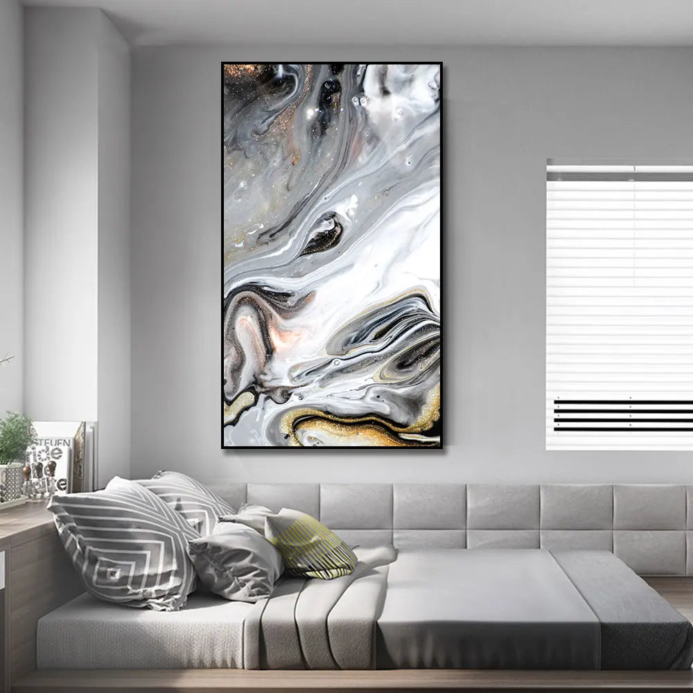 Big Sizes Golden Grey Liquid Marble Wall Art Fine Art Canvas Prints Modern Abstract Pictures For Entrance Hallway Foyer Pictures For Modern Apartment