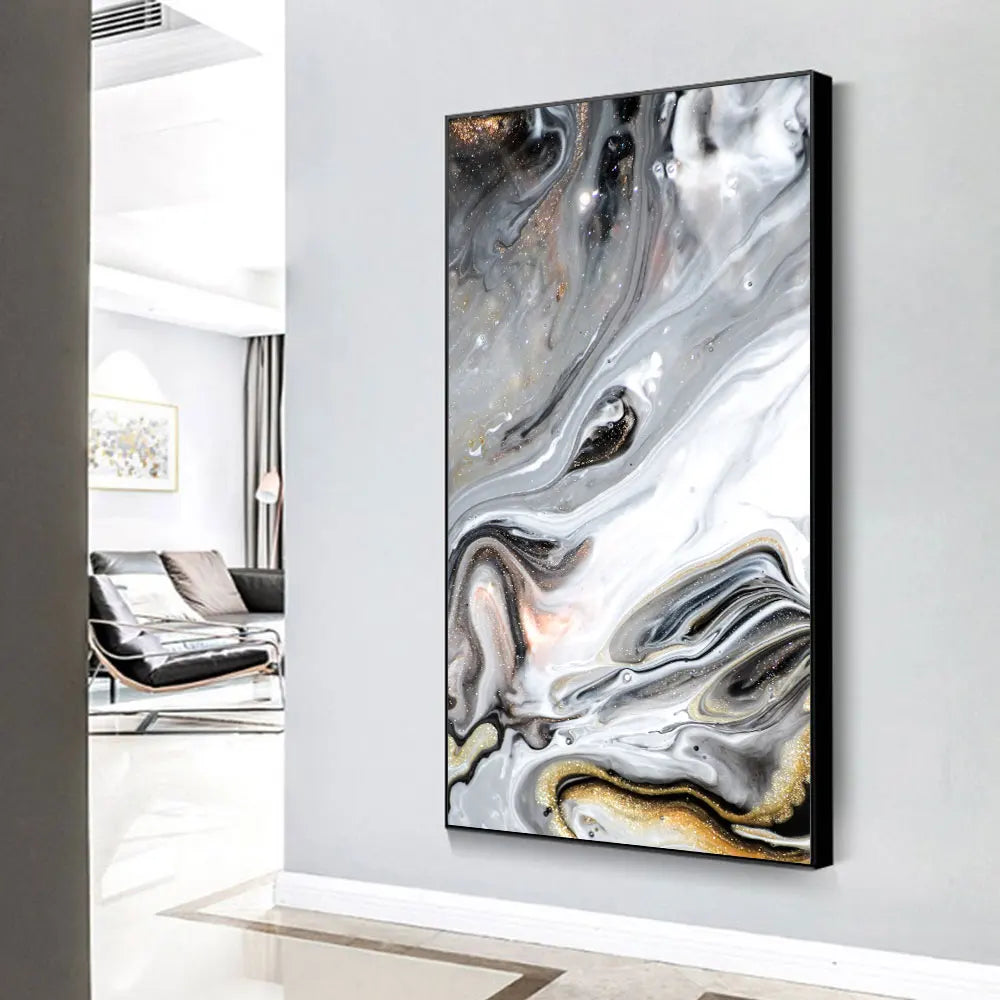 Big Sizes Golden Grey Liquid Marble Wall Art Fine Art Canvas Prints Modern Abstract Pictures For Entrance Hallway Foyer Pictures For Modern Apartment