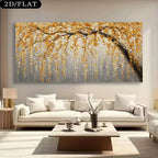 Big Sizes Golden Willow Tree Wall Art Fine Art Canvas Print Modern Abstract Botanical Artwork For Living Room Above-The-Sofa Art Decor