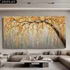 Big Sizes Golden Willow Tree Wall Art Fine Art Canvas Print Modern Abstract Botanical Artwork For Living Room Above-The-Sofa Art Decor