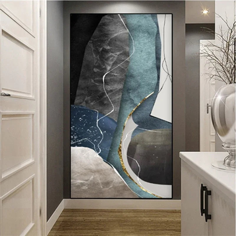 Big Sizes Gray Blue Green Nordic Geomorphic Abstract Wall Art Fine Art Canvas Prints Pictures For Modern Apartment Living Room Foyer Art Decor