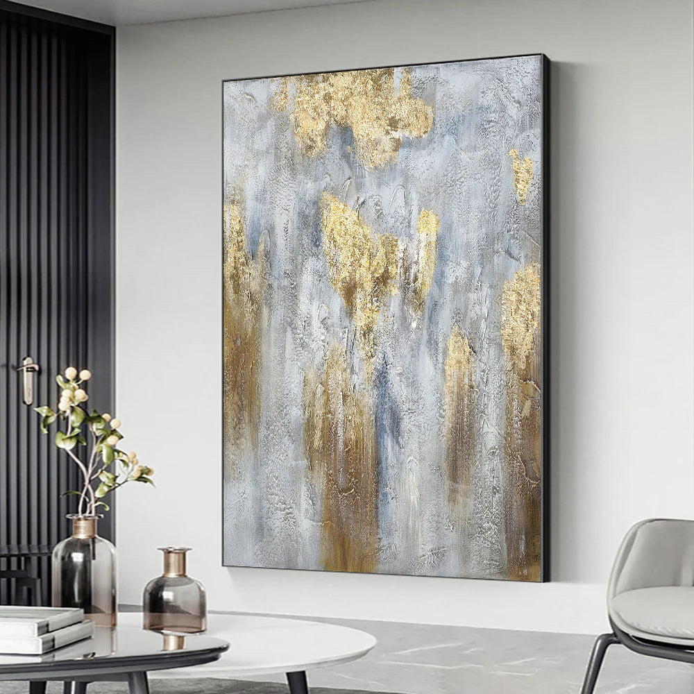 Big Sizes Grey Golden Minimalist Wall Art Fine Art Canvas Prints Modern Abstract Art Pictures For Contemporary Interior Decor