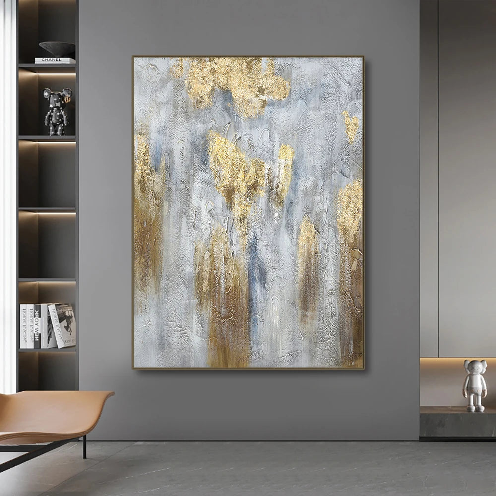 Big Sizes Grey Golden Minimalist Wall Art Fine Art Canvas Prints Modern Abstract Art Pictures For Contemporary Interior Decor