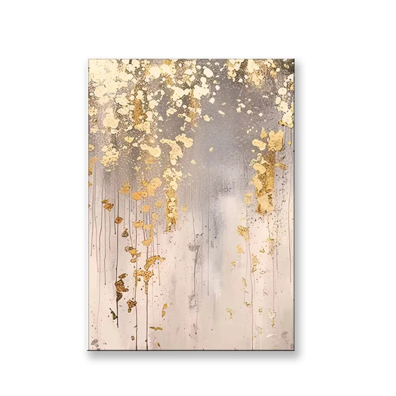 Abstract art piece with gold and gray colors on a white background