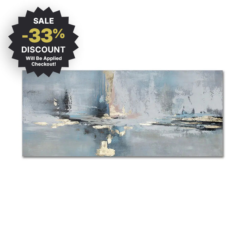 Abstract painting with a sale discount badge on a white background
