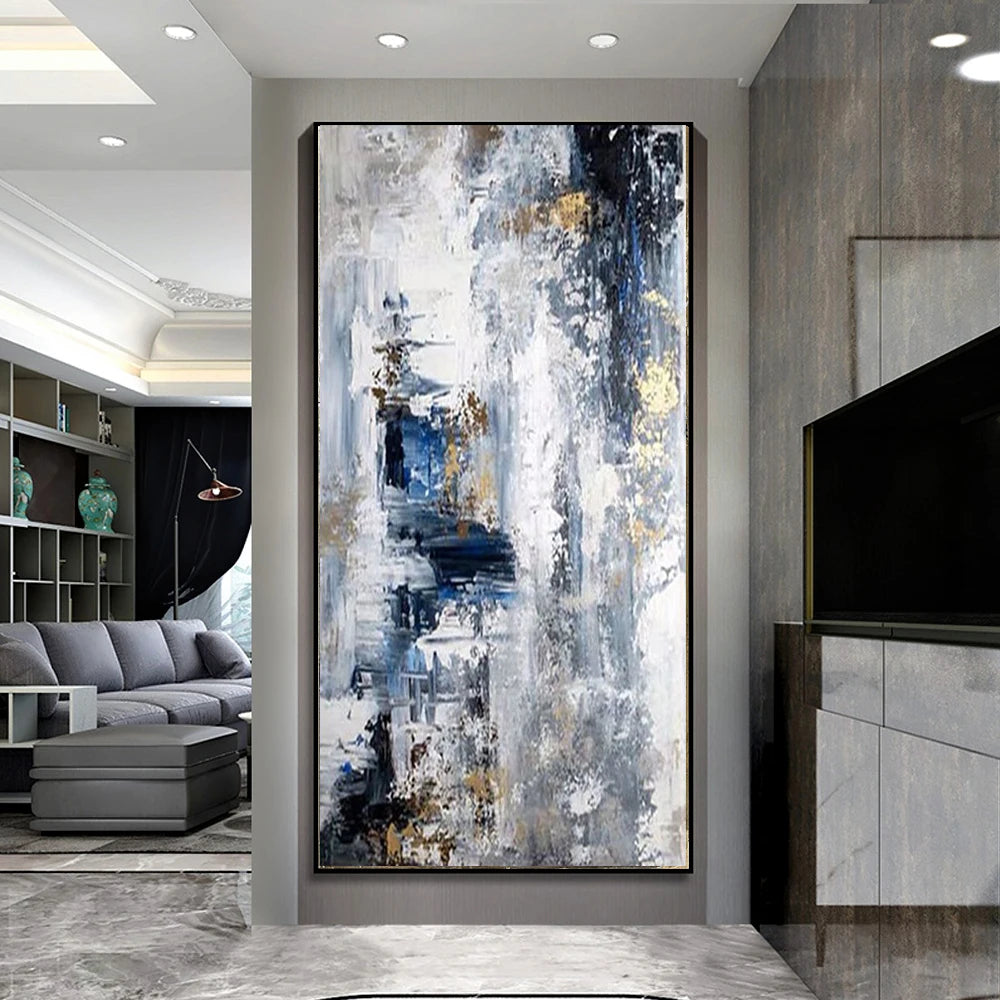 Abstract art painting in a modern living room setting
