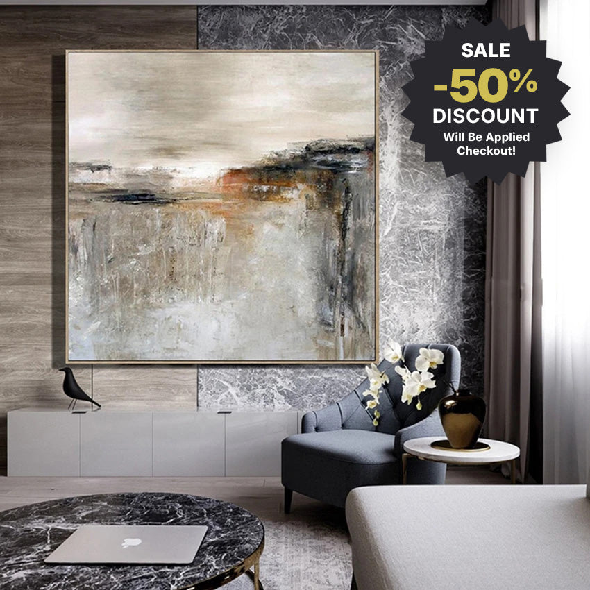 Big Sizes * Hand Painted * Contemporary Abstract Square Format Textured Brush Oil Painting Modern Statement Art Piece For Living Room Dining Foyer Art Decor