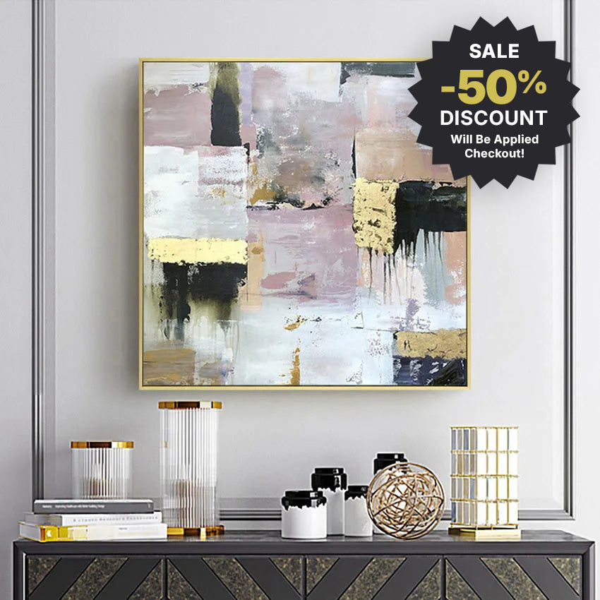 Big Sizes * Hand Painted * Contemporary Abstract Square Format Textured Brush Oil Painting Modern Statement Art Piece For Living Room Dining Foyer Art Decor