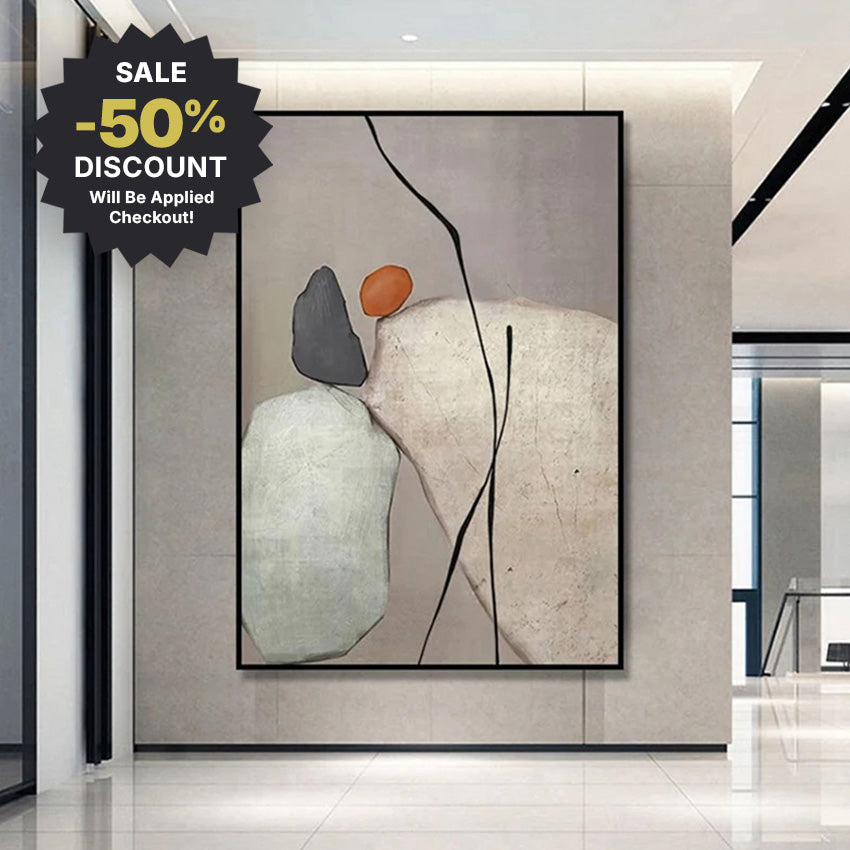 Big Sizes * Hand Painted * Contemporary Scandinavian Abstract Zen Stone Wall Art Painting Modern Statement Art Piece For Living Room Dining Foyer Art Decor