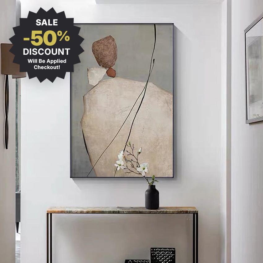 Big Sizes * Hand Painted * Contemporary Scandinavian Abstract Zen Stone Wall Art Painting Modern Statement Art Piece For Living Room Dining Foyer Art Decor