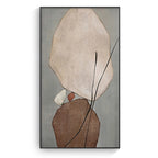 Abstract art piece with geometric shapes on a gray background
