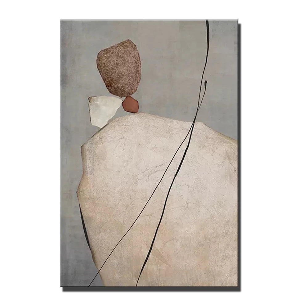 Abstract art piece with geometric shapes on a gray background