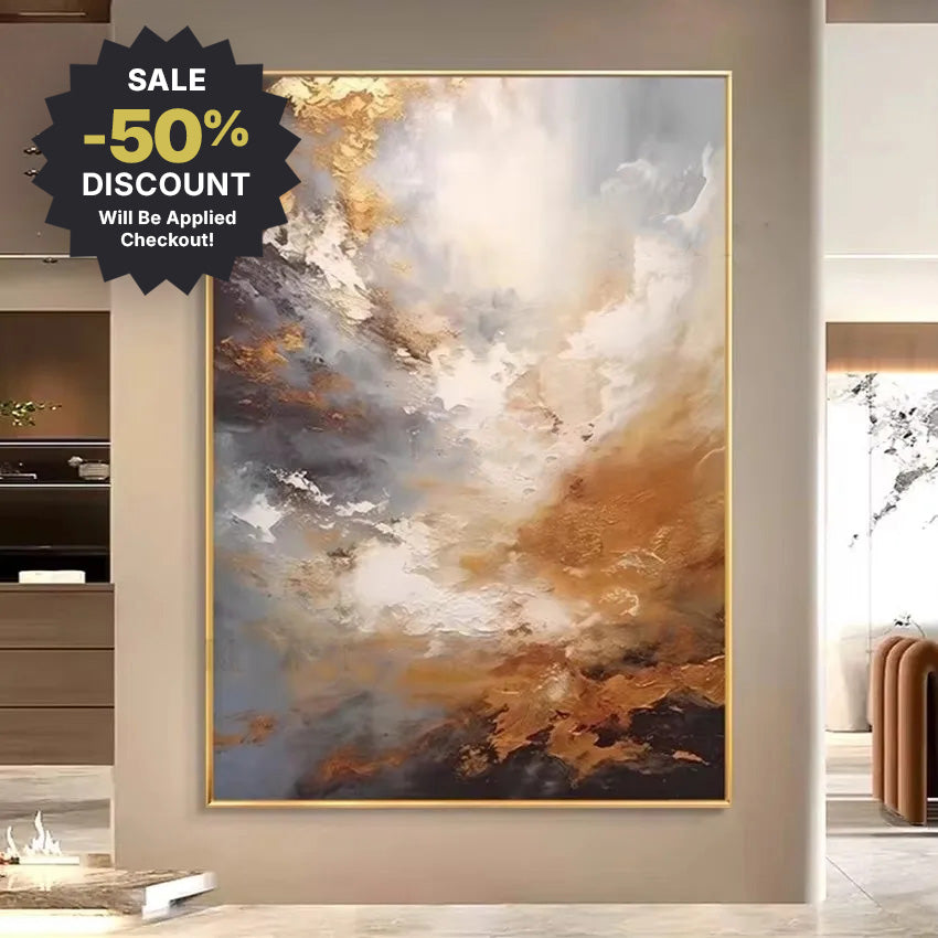 Large Format * Hand Painted * Neutral Tones Contemporary Abstract Textured Brush Oil Painting Modern Art Piece For Foyer Entryway Living Room Dining Art Decor