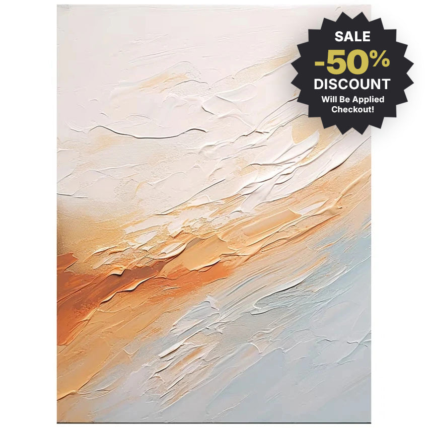 Abstract painting with a sale discount badge on a white background