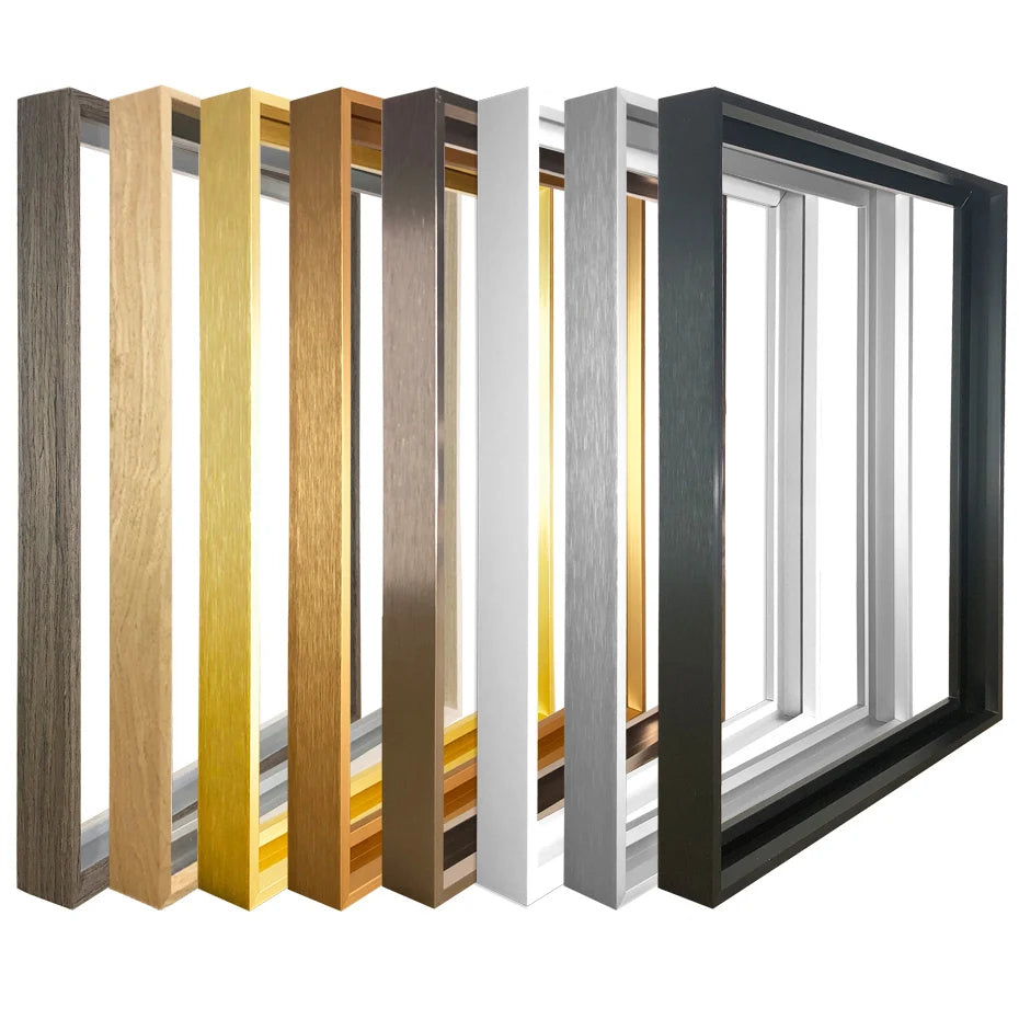 Metal Picture Frame Brushed Gold Silver Black 50x70, 60x90, 70x100cm etc, For Framing Canvas Prints - Brushed Gold, Purple Gold, Titanium Gold, Brushed Black, Brushed Silver, Aluminium Frame Kits Complete With Wooden Inner Frame
