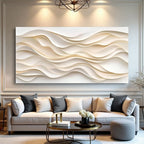 Modern living room with a decorative wall panel and a sofa.