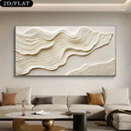 Decorative wall art with wavy patterns in a living room setting